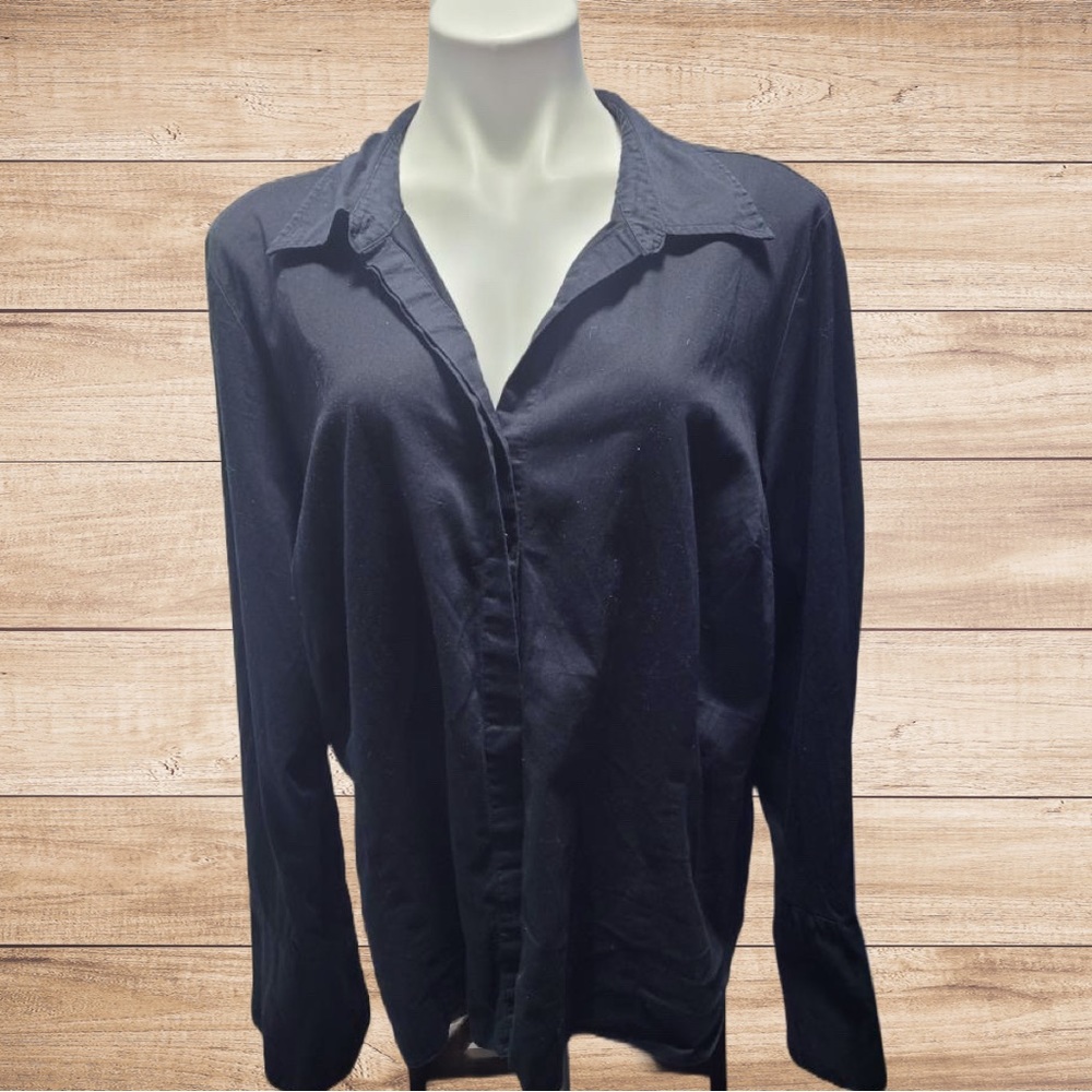 Blouse Lane Bryant Black Button Down Business Office School Work Dress Shirt